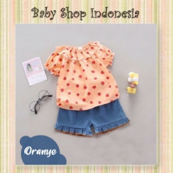 large PU572 Setelan Baju Anak Perempuan Import Atasan Anak Strawberry Oranye